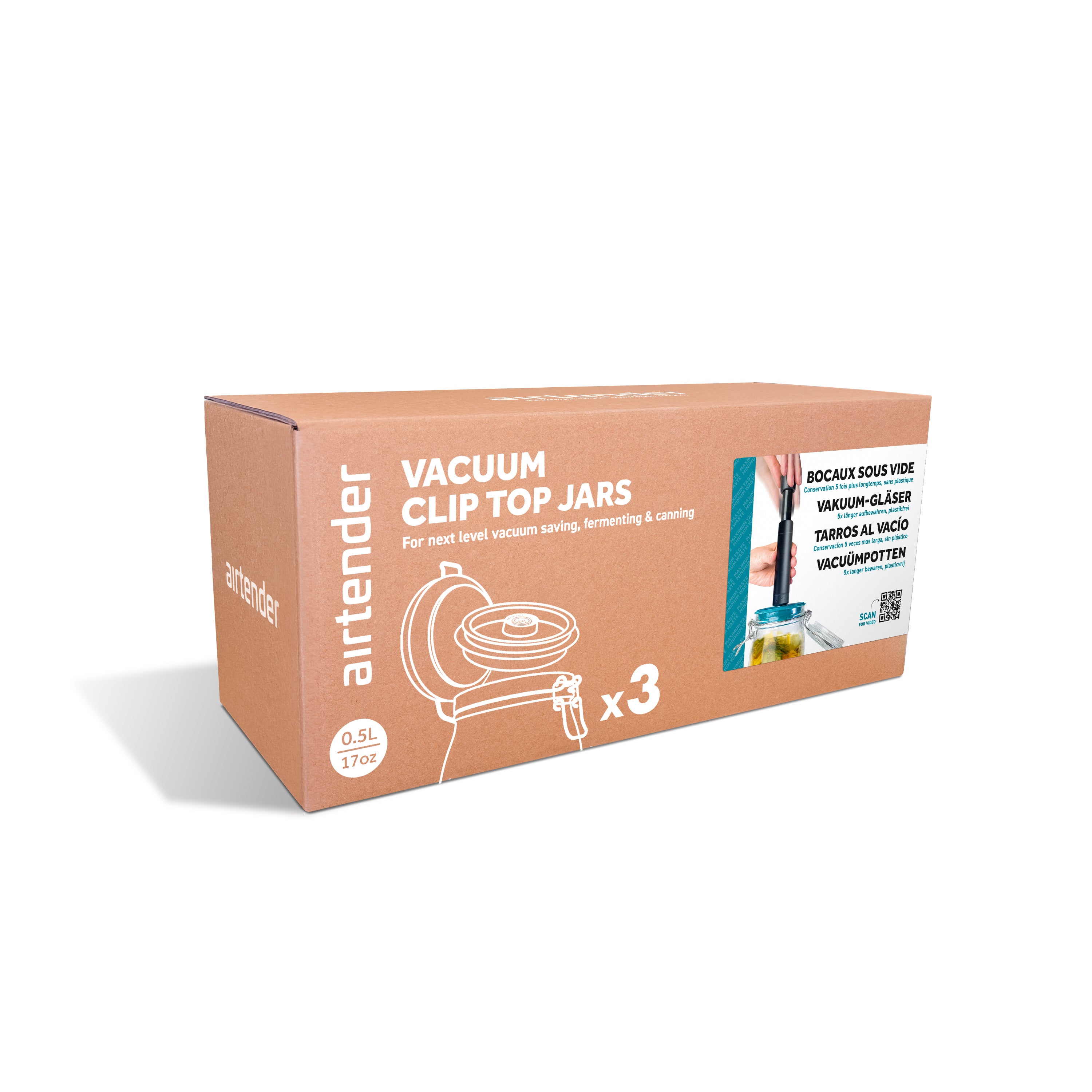 Vacuum Clip Top Jars 500 ml Set of 3