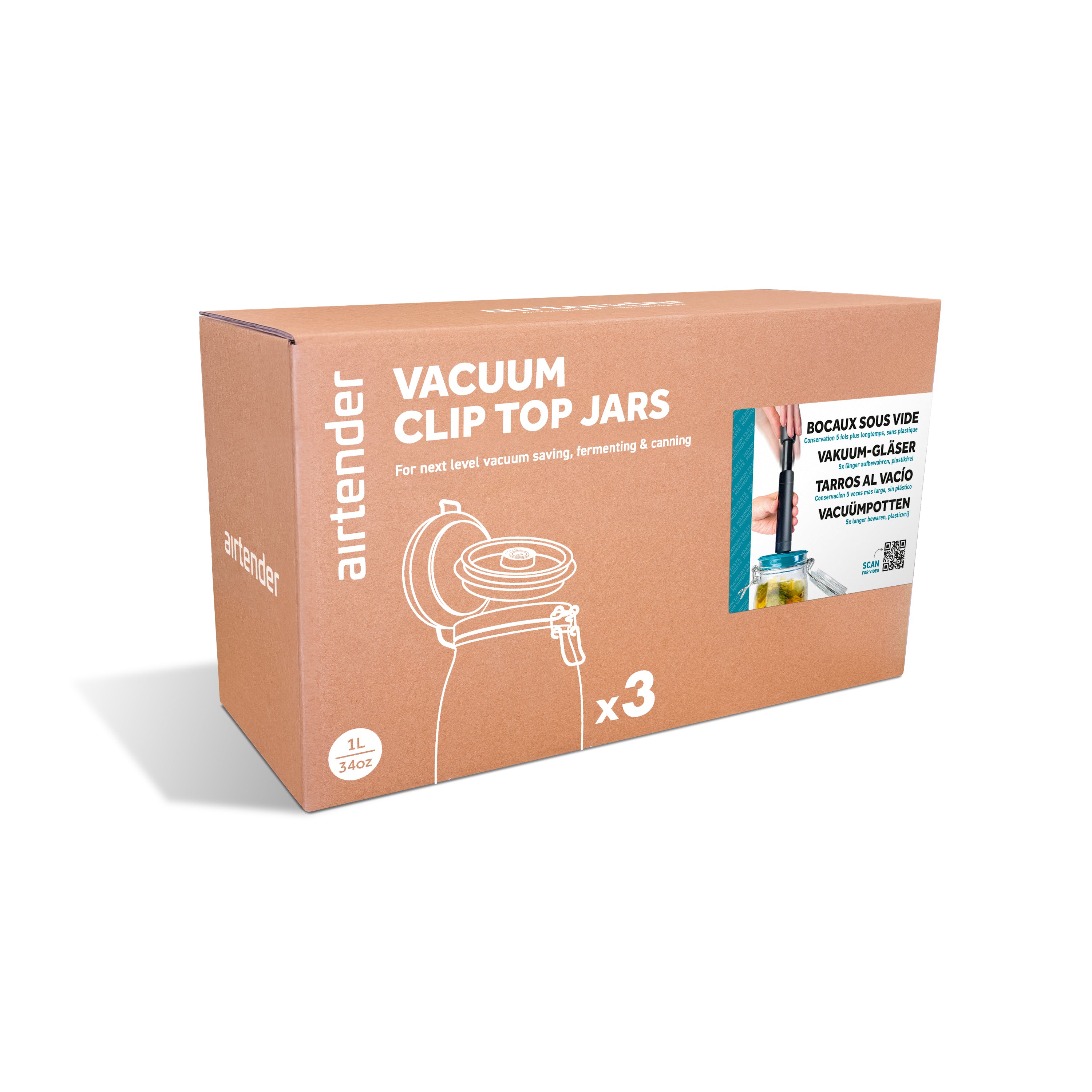 Vakuum-Clip-Verschluss-Gläser 1000 ml, 3er-Set