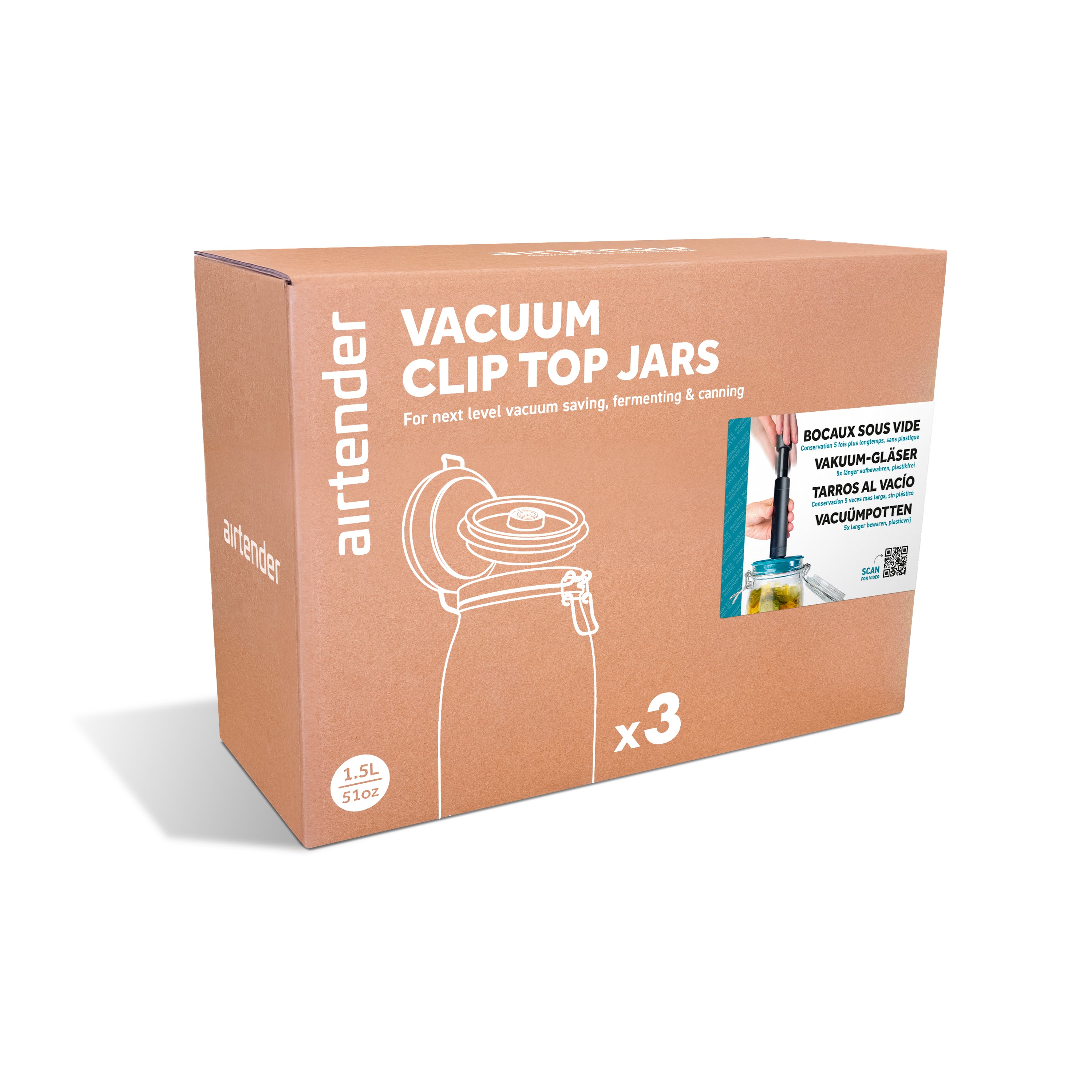 Vacuum Clip Top Jars 1500 ml Set of 3
