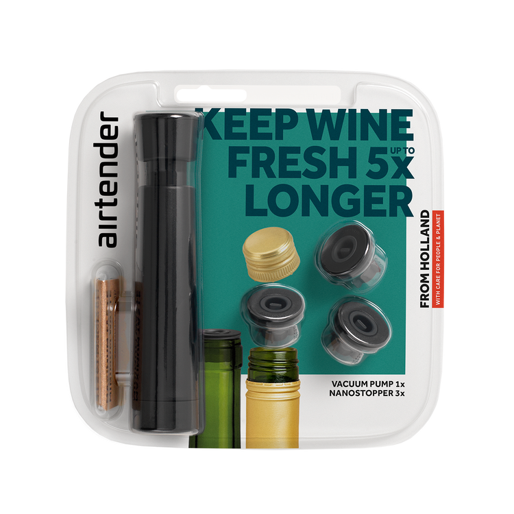 Airtender, Nanostopper, vacuum pump, wine pump, wine pump click, vacuum indicator pump, made in holland, sustainable, save red wine, save white wine, vacuum wine, vacuum wine saver, vacuum wine pump, pump wine, white wine vacuum saver, wine storage, vacuumstoppers, winestoppers, wine preserver, bomba de vacio, vakuumpumpe, pompe a vide, pompa a vuoto